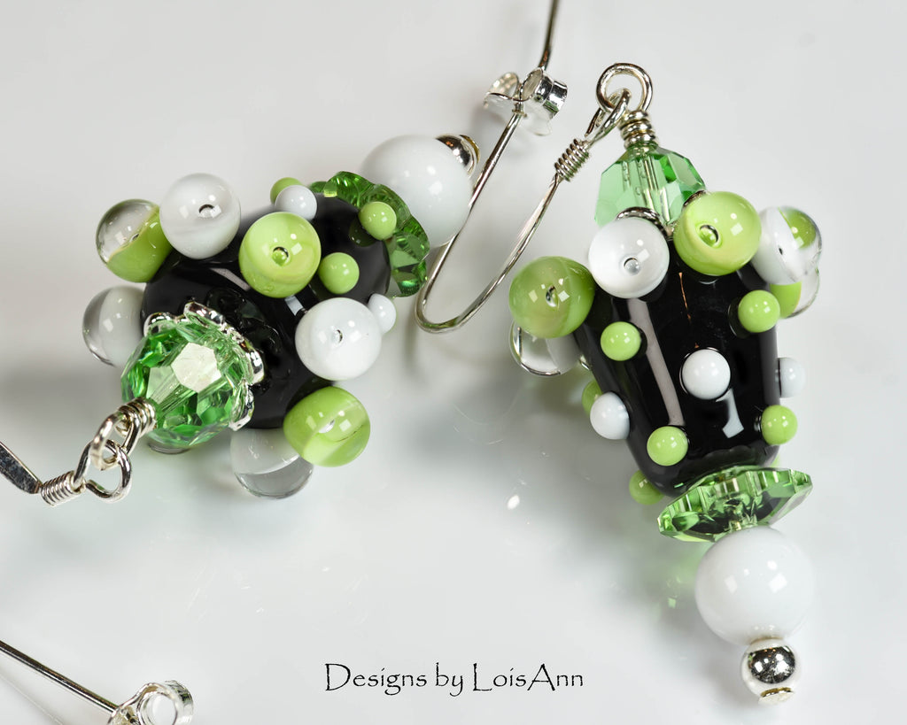 Green Lampwork Earrings: Sterling Silver Artisan Beaded Jewelry