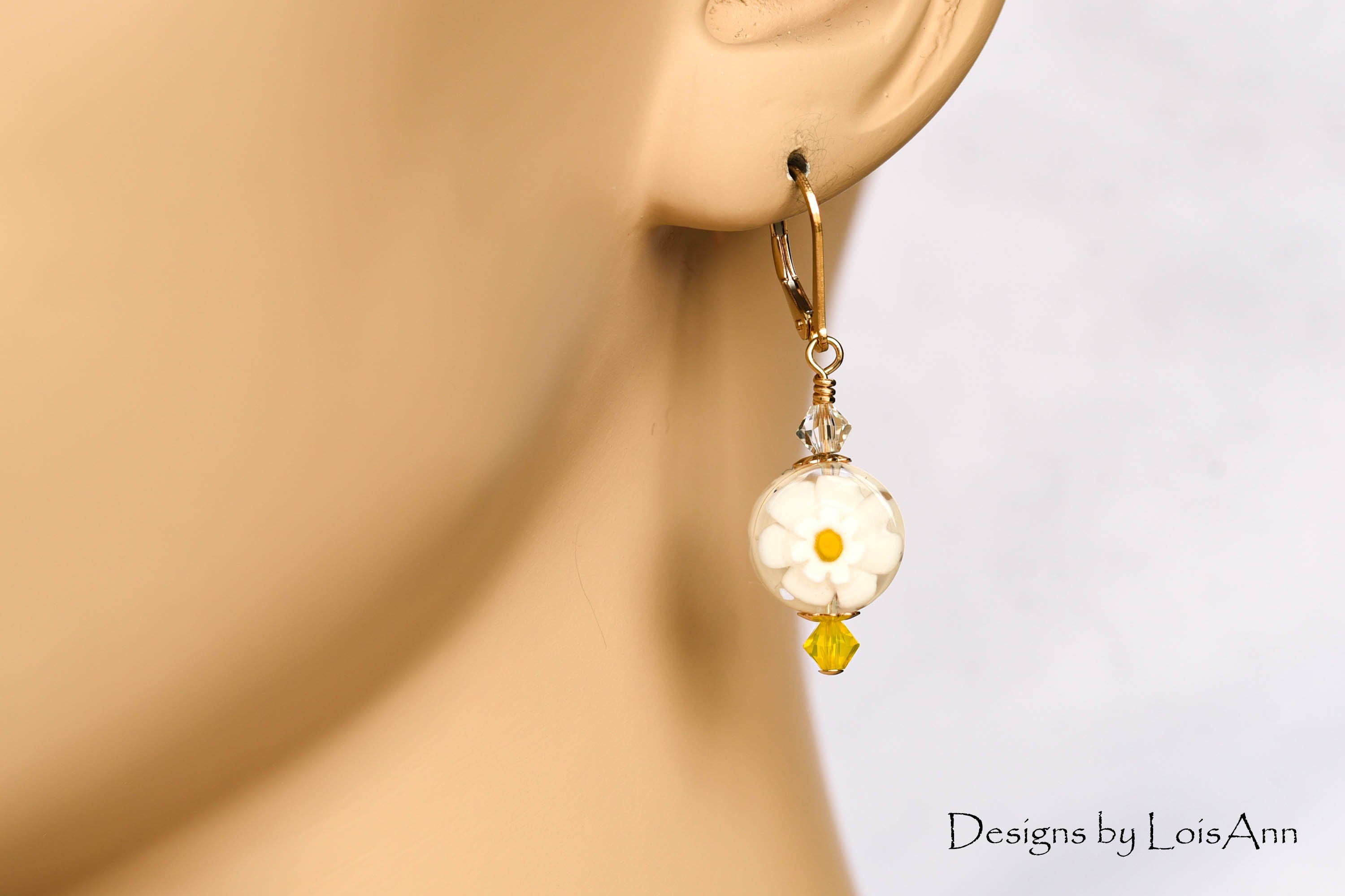 Daisy Millefiori Flower 14kt Gold Filled Earrings, Venetian Murano