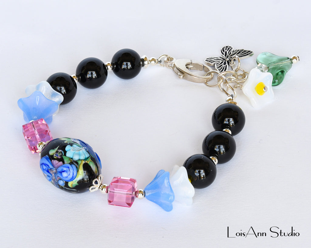 Butterfly Lampwork Bracelet:  Sterling Silver, Adjustable