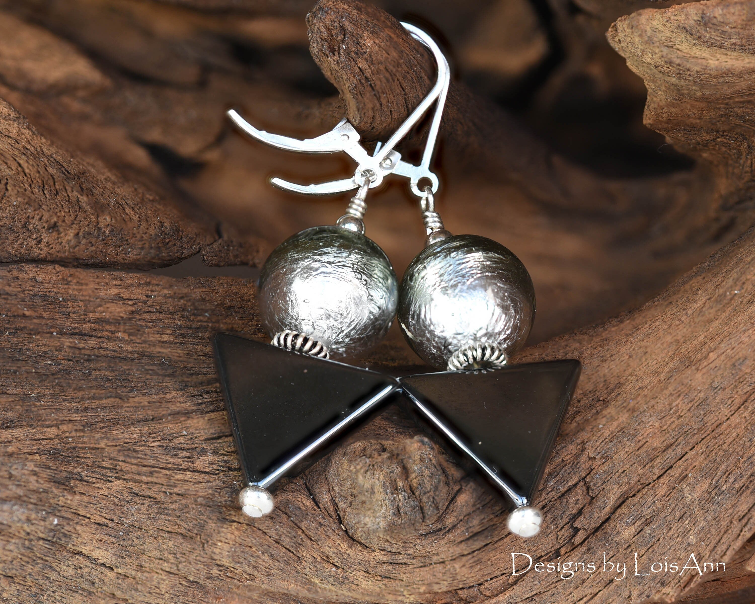 Murano Glass & Hematite Sterling Silver Earrings