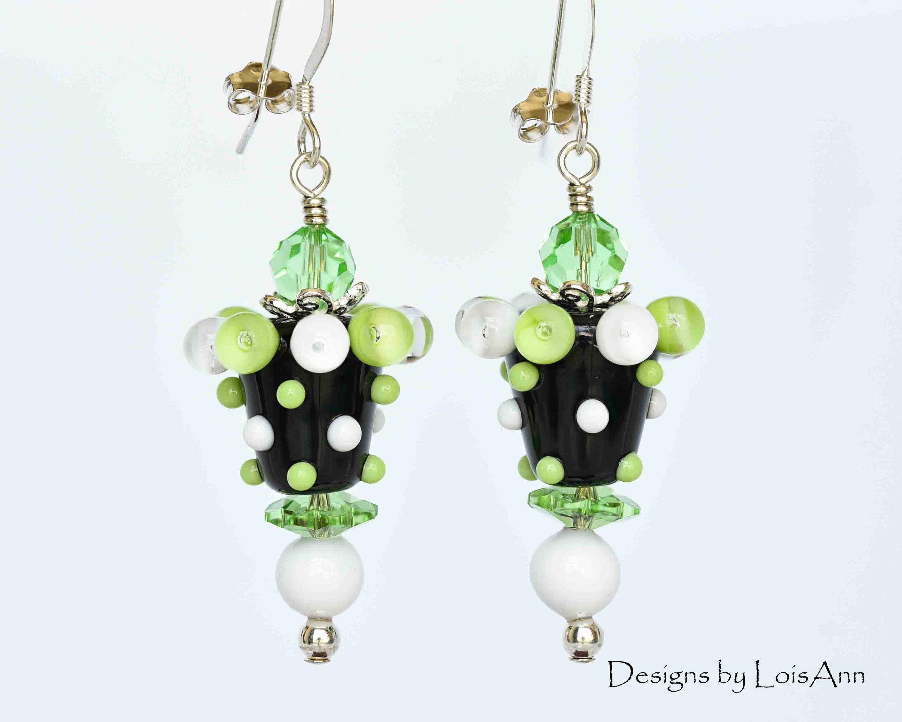 Green Lampwork Earrings: Sterling Silver Artisan Beaded Jewelry