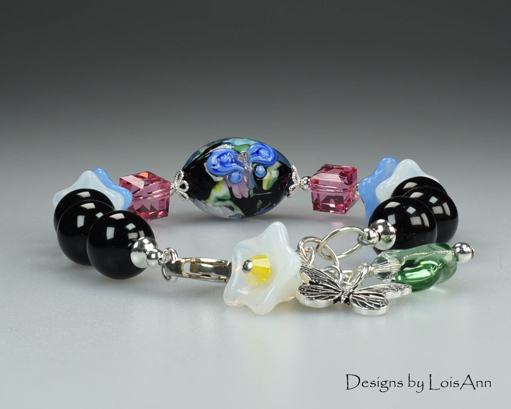 Butterfly Lampwork Bracelet:  Sterling Silver, Adjustable