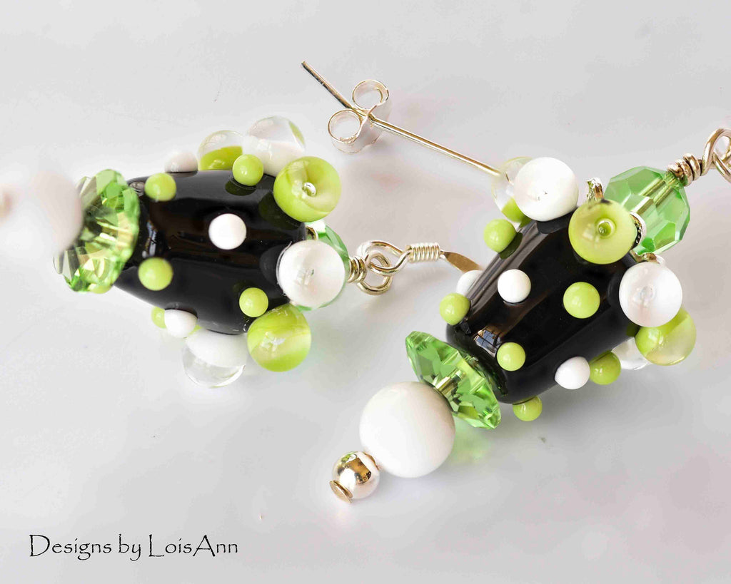 Green Lampwork Earrings: Sterling Silver Artisan Beaded Jewelry