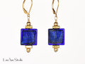 Cobalt Blue and 24K Gold Foil Earrings:  Navy Blue Earrings, Venetian Murano Glass, 14K Gold Filled, Gift for Her, Free Shipping