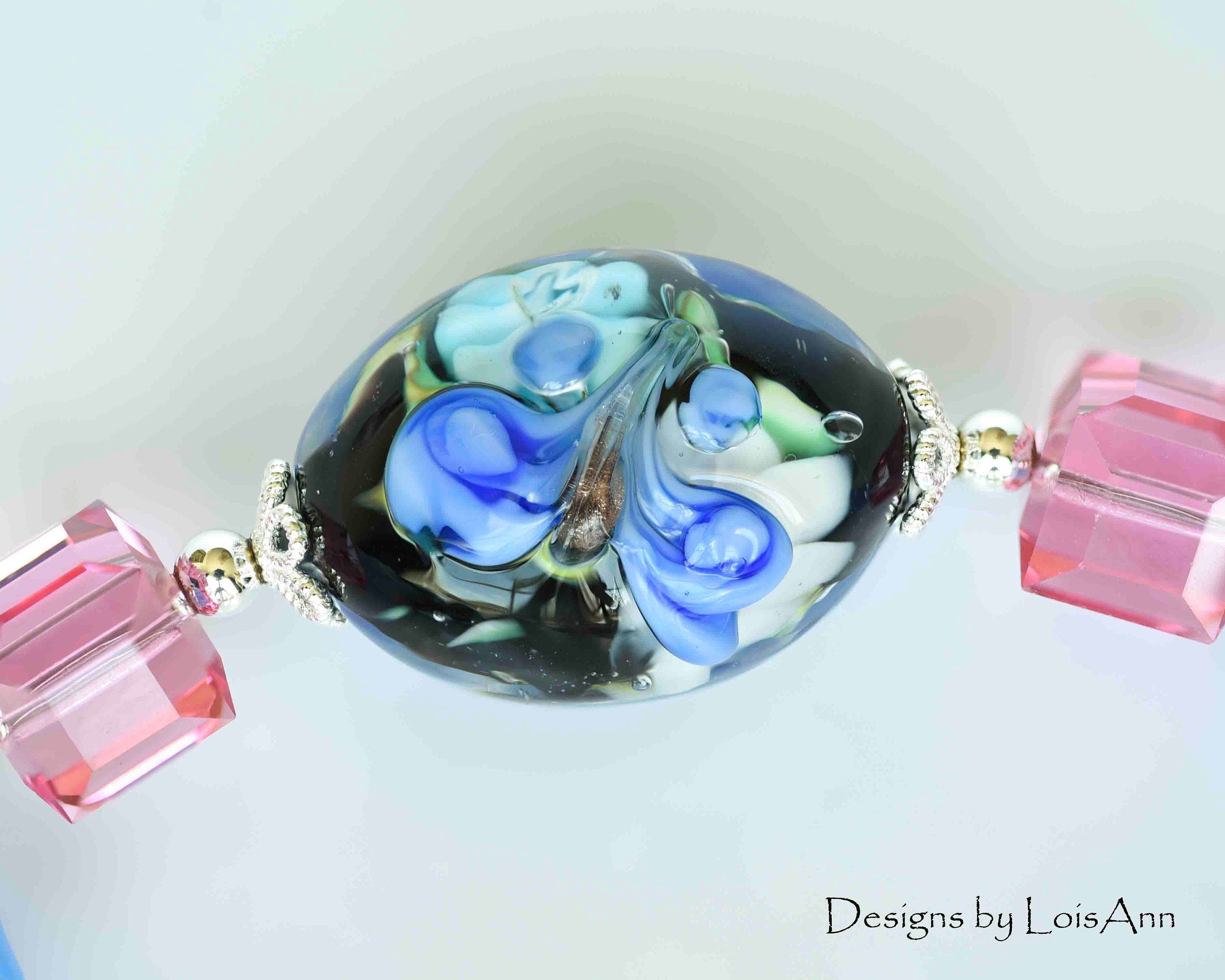 Butterfly Lampwork Bracelet:  Sterling Silver, Adjustable