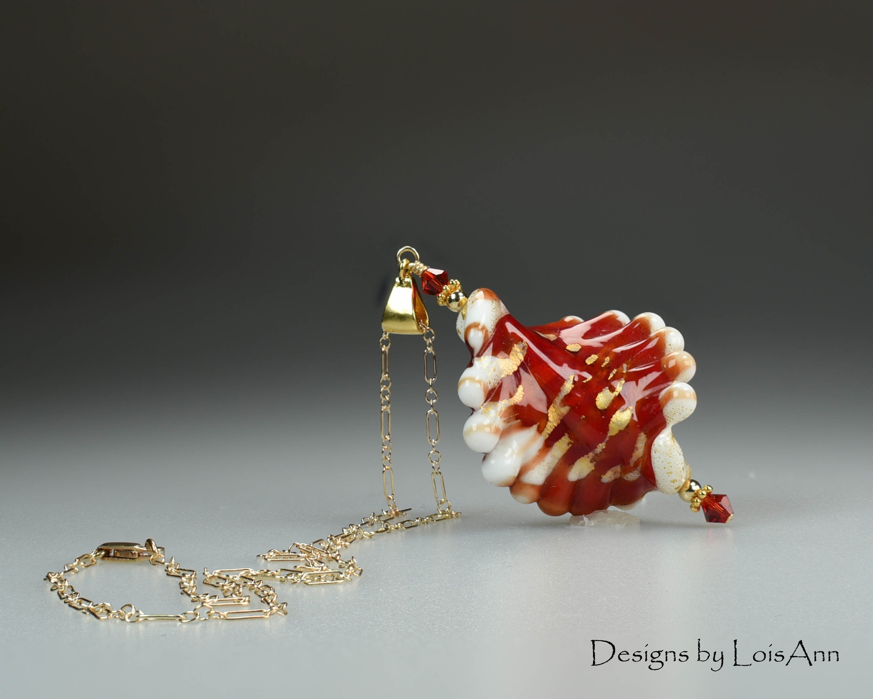 Murano Glass Lampwork Pendant Necklace: 24kt Gold Foil, 14kt Gold Filled