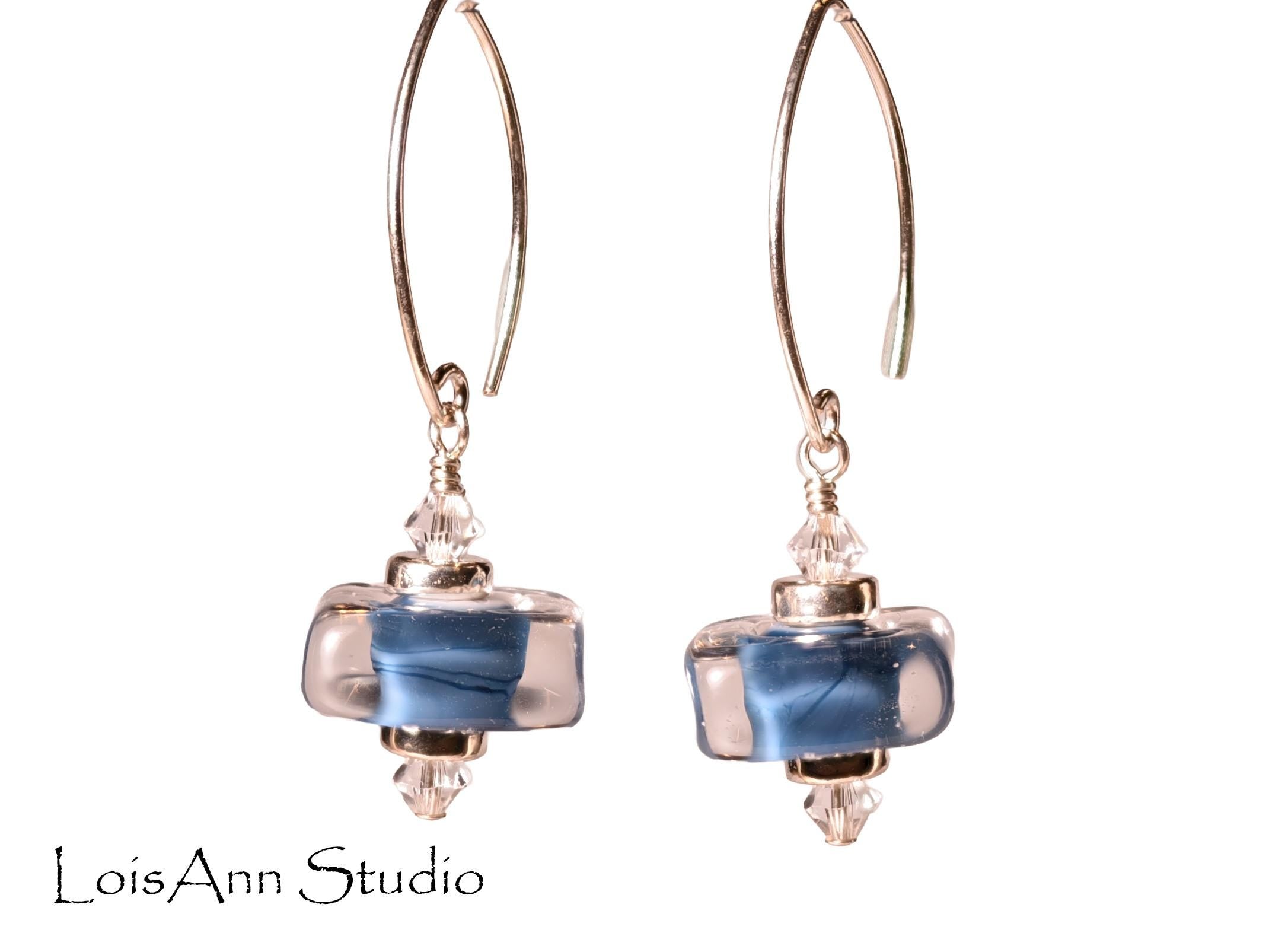 Lampwork Glass Earrings: Smoky Blue Artisan Beads, Handmade, Sterling Silver