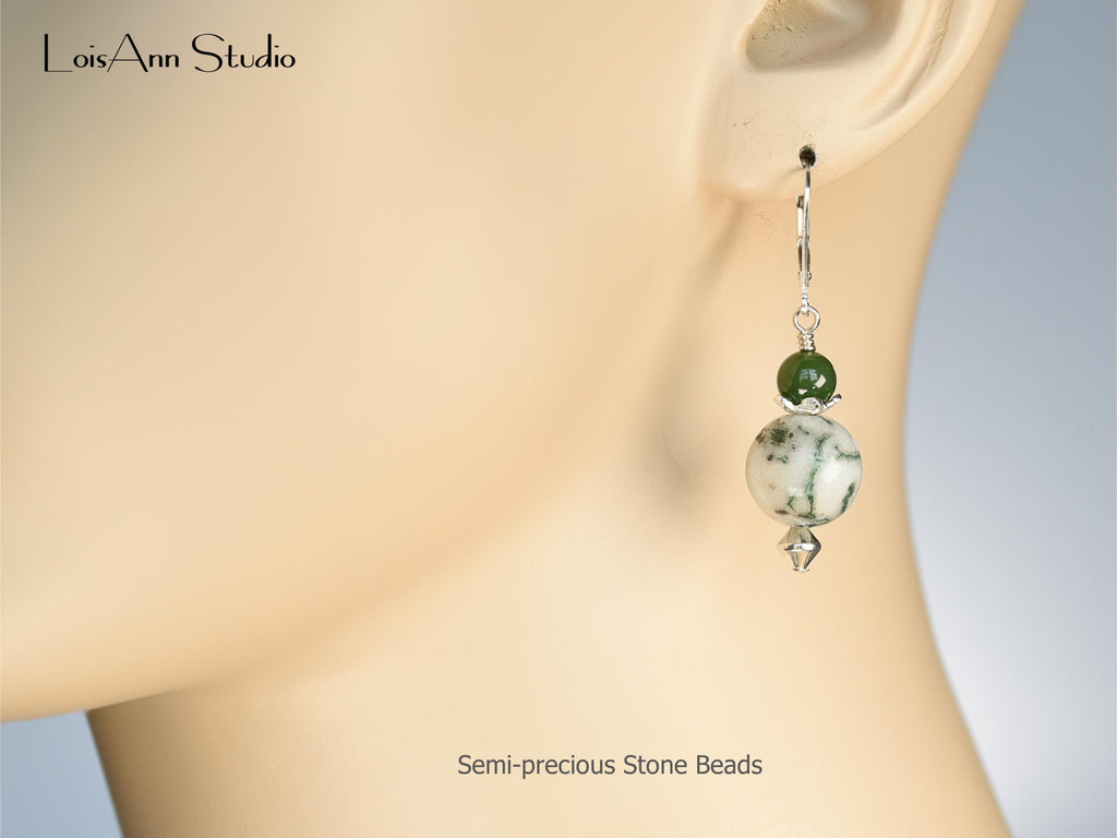 Handmade Green Gemstone Necklace and Earrings Set: Agate, Jade, Jasper