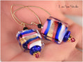 Lampwork Murano Glass Earrings: Pink Cobalt Blue, 14kt Gold Filled