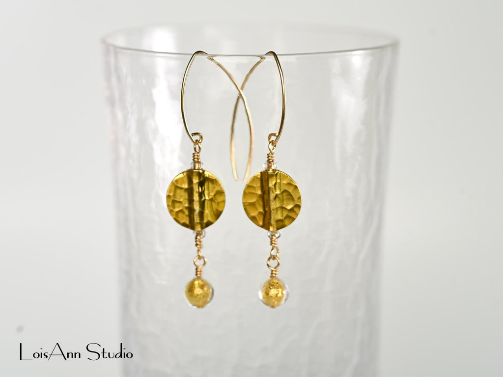 Hammered Gold Vermeil Earrings: Artisan Earrings, 14K Gold Filled, Dangle Earrings, Gift for Her