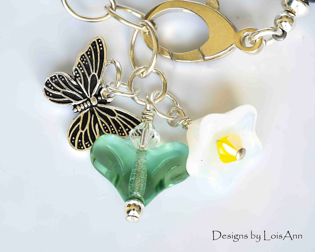 Butterfly Lampwork Bracelet:  Sterling Silver, Adjustable