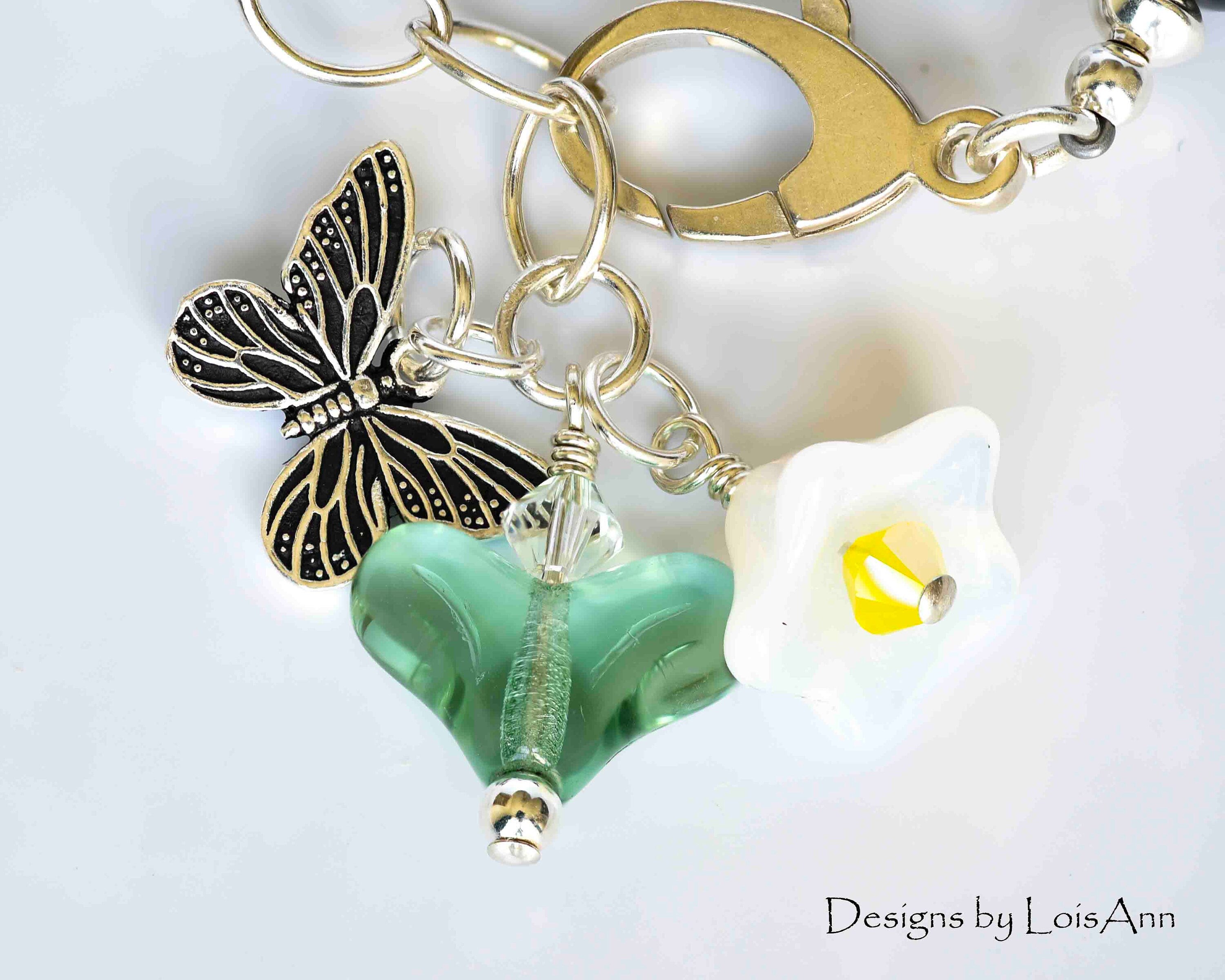 Butterfly Lampwork Bracelet:  Sterling Silver, Adjustable