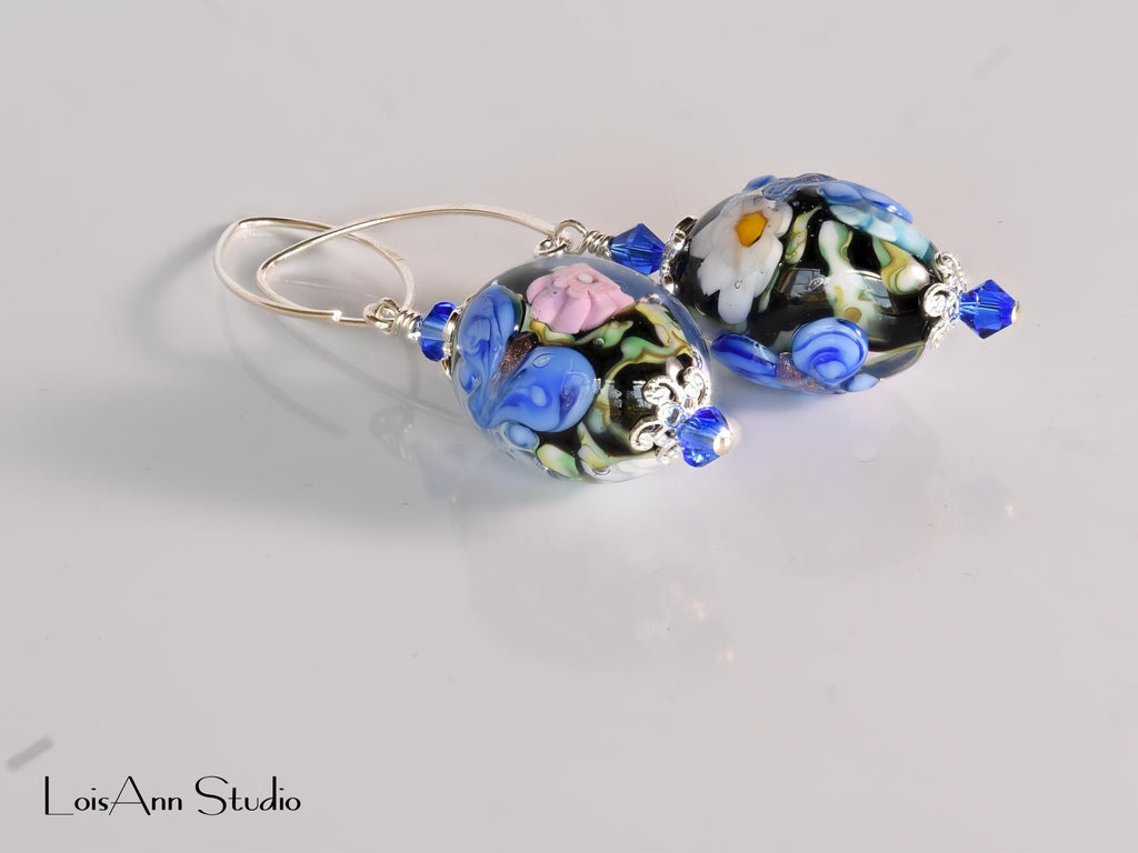 Glass Butterfly Earrings, Lampwork, Artisan, Venetian Murano Glass, Sterling Silver, Gift for Her