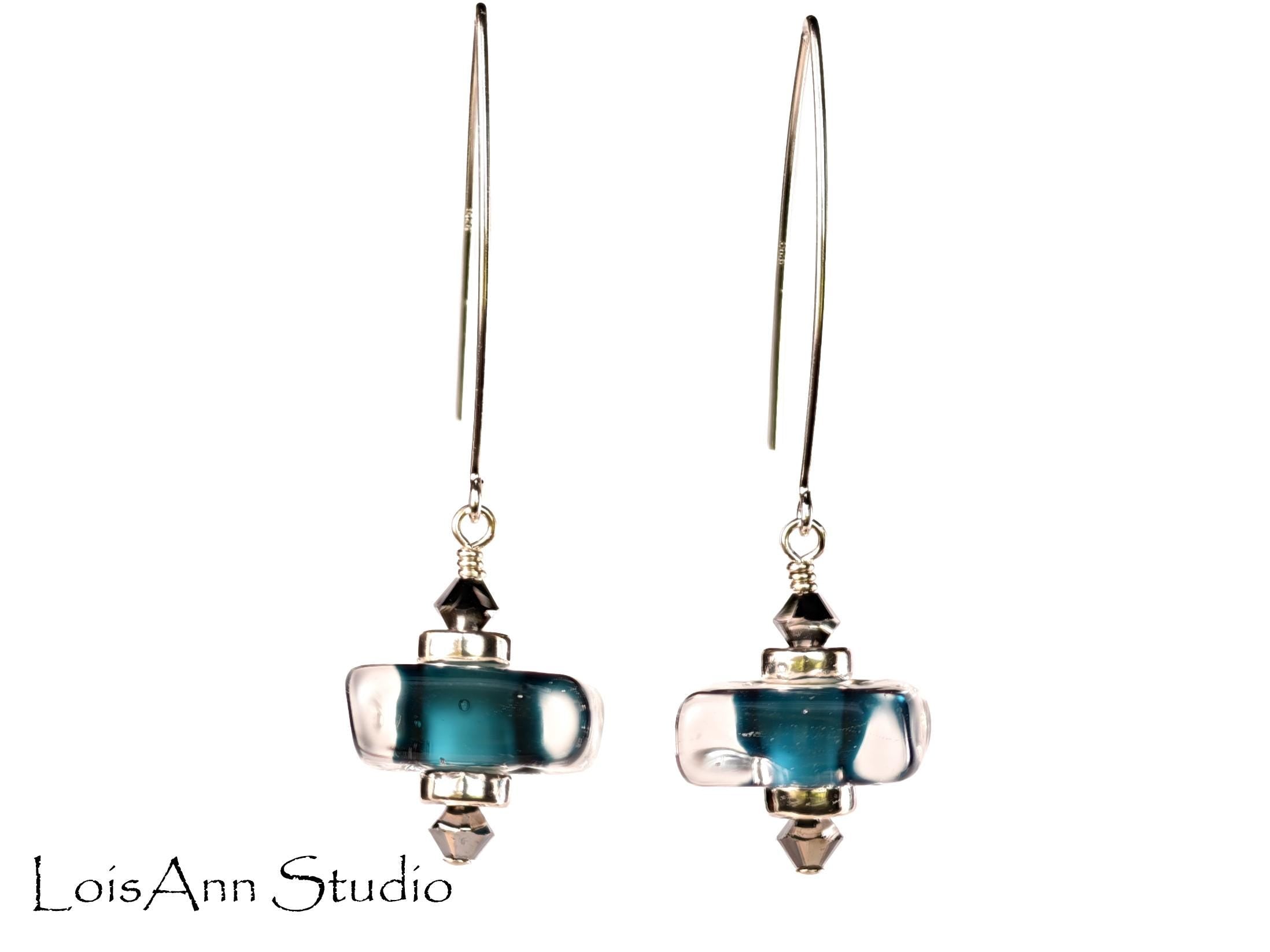 Lampwork Glass Earrings: Teal Artisan Beads, Handmade, Sterling Silver