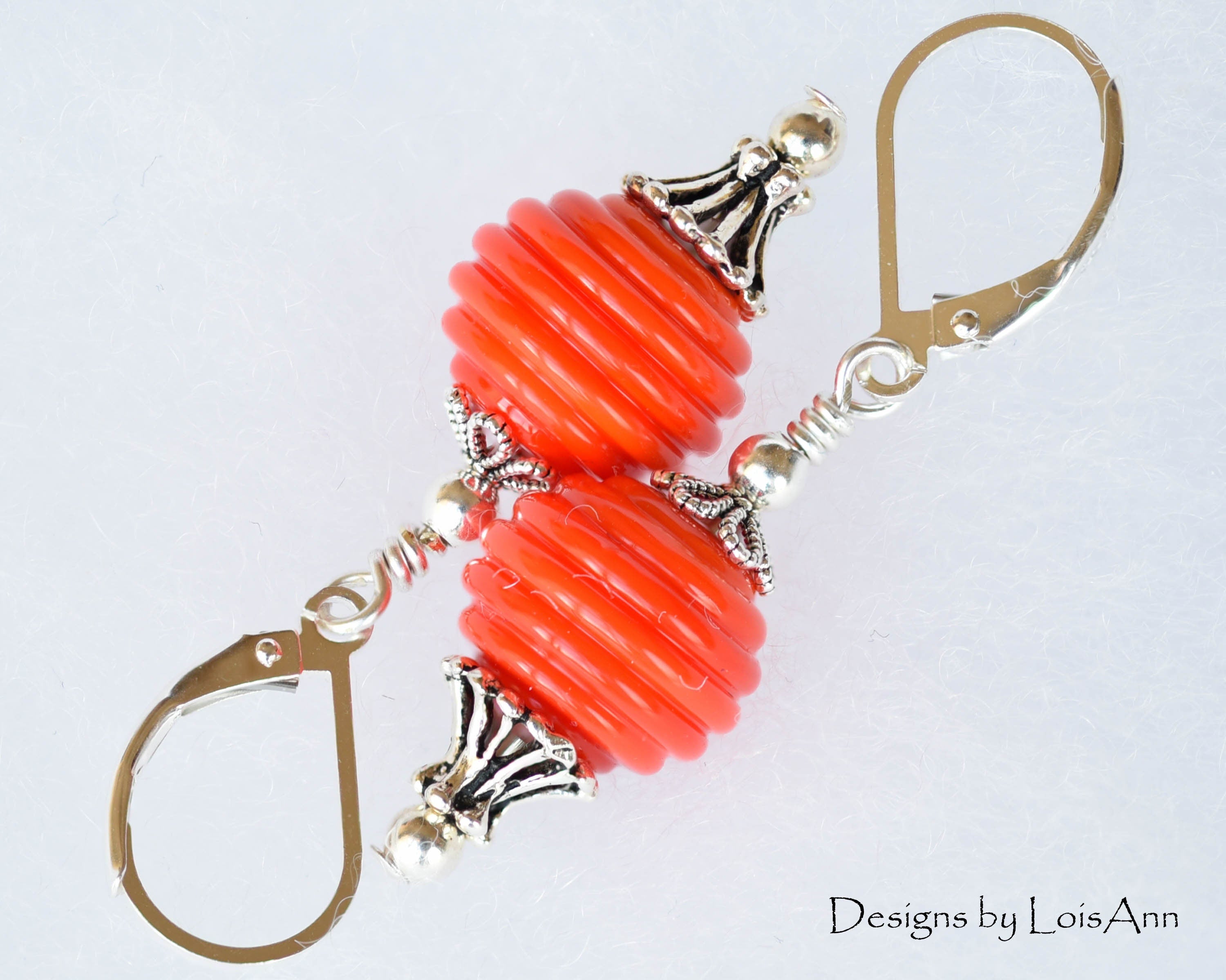 Lampwork Earrings, Orange, Handmade Beads, Sterling Silver Lever Back Ear Wires