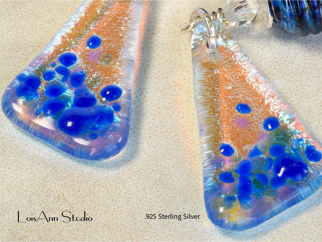 Sapphire Blue Dichroic Sterling Silver Dangle Earrings