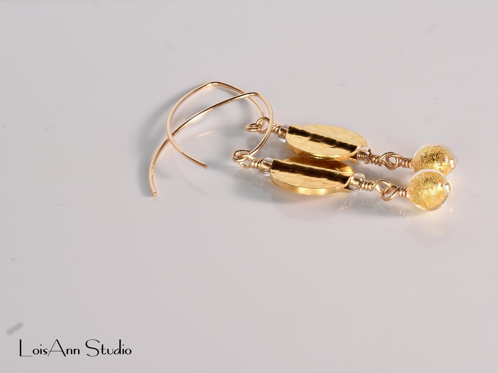 Hammered Gold Vermeil Earrings: Artisan Earrings, 14K Gold Filled, Dangle Earrings, Gift for Her
