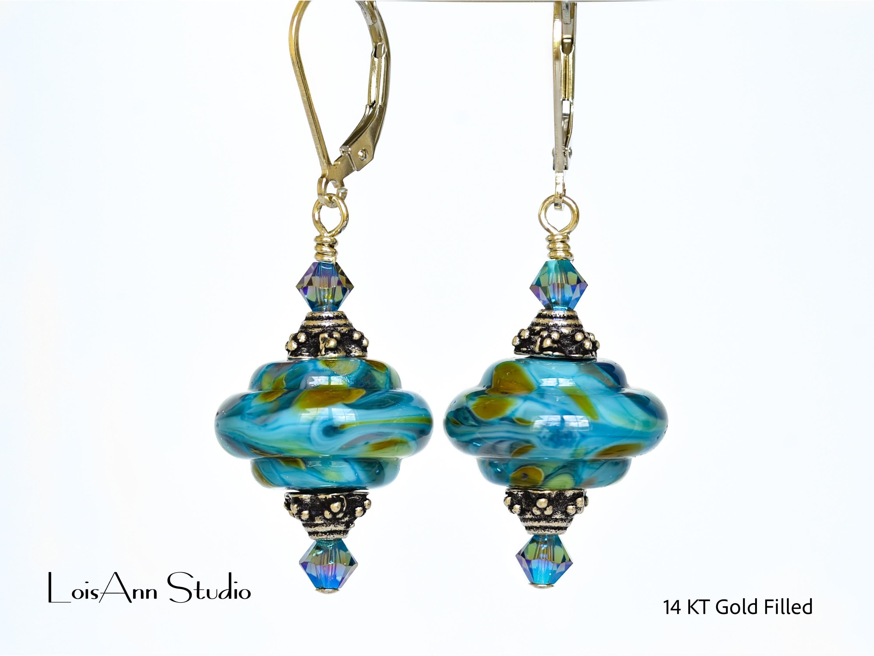 Shades of Blue OOaK Lampwork Earrings, Artisan Glass Earrings, Sterling Silver, Gift for Her