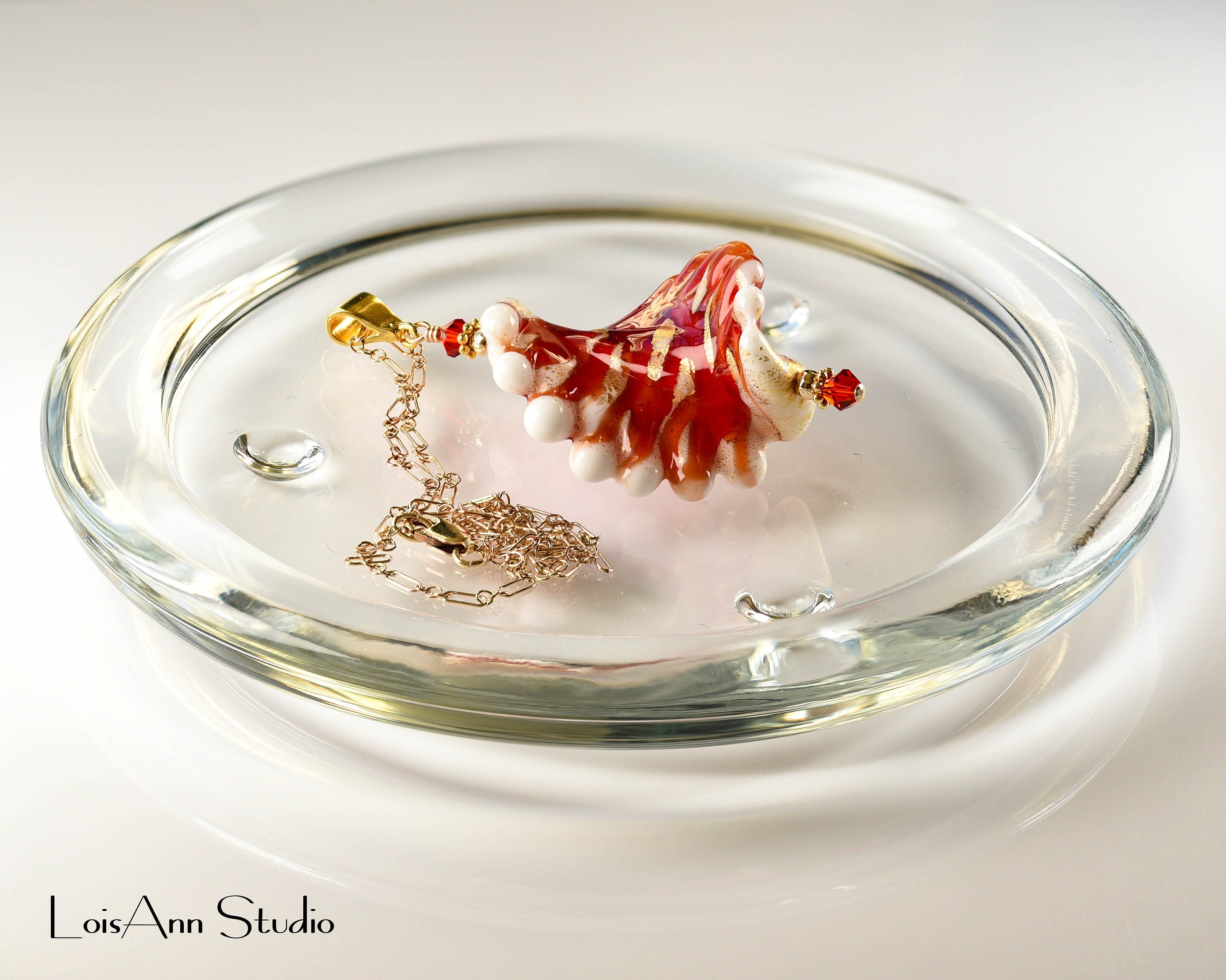 Murano Glass Lampwork Pendant Necklace: 24kt Gold Foil, 14kt Gold Filled