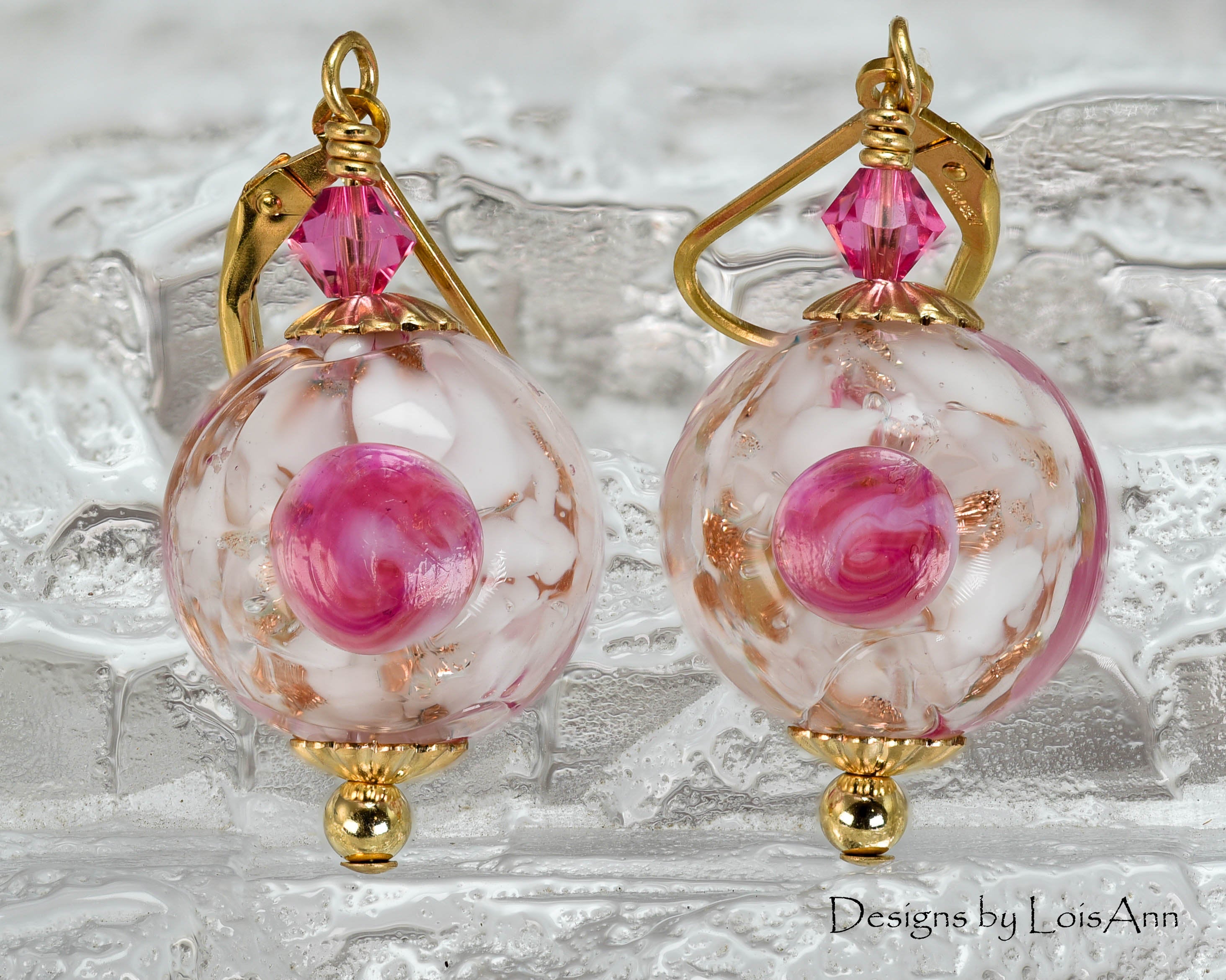 Murano Glass Flower Earrings: 14kt Gold Filled, Venetian Lampwork