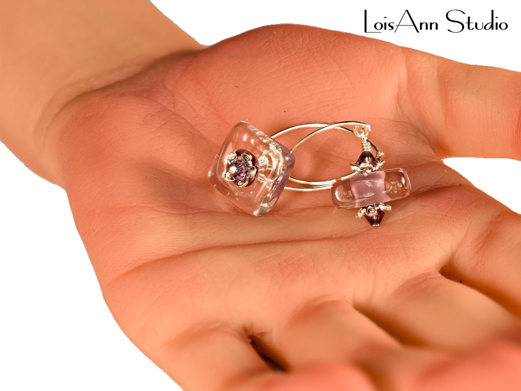 Lampwork Glass Earrings: Handmade, Lavender Artisan Beads, Sterling Silver