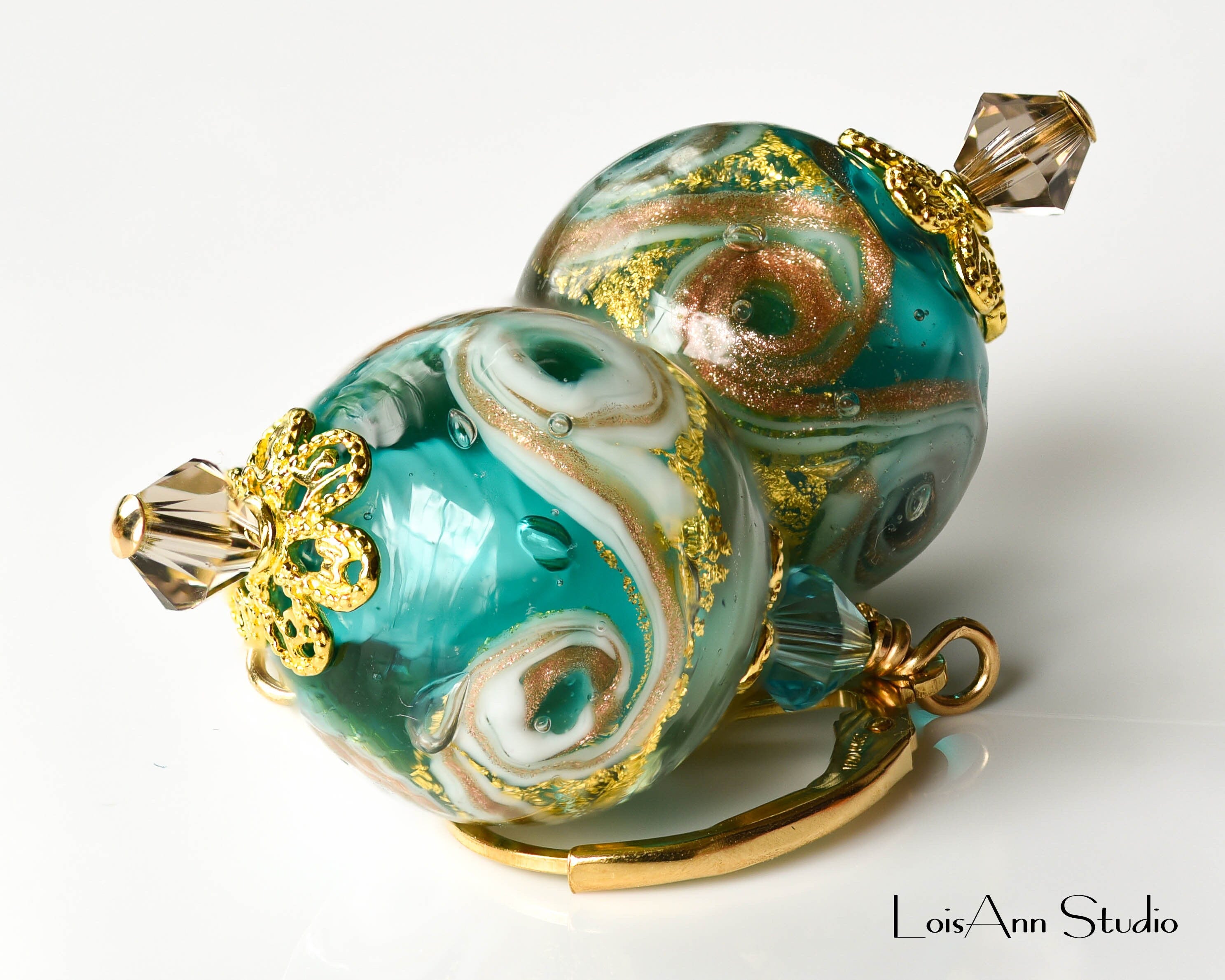 Murano Glass Lampwork Earrings: Sea Green & Smokey Gray, 14kt Gold Filled, Gift for Her