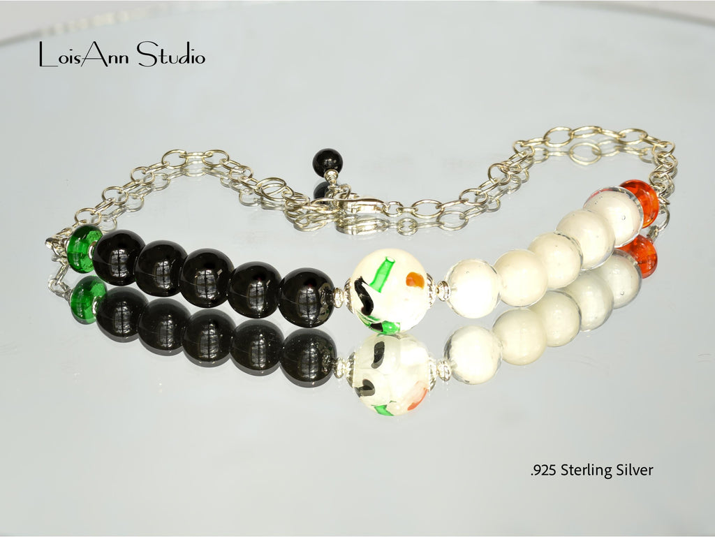 Statement Necklace, Black and White Necklace, Color Block Style, 18 inches, Lampwork Jewelry