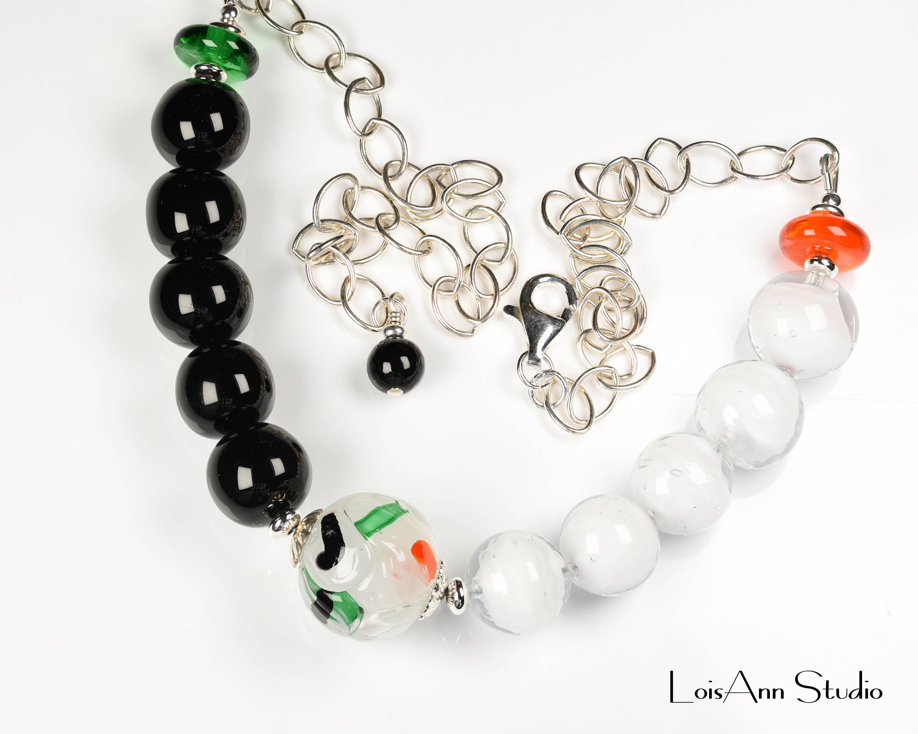 Statement Necklace, Black and White Necklace, Color Block Style, 18 inches, Lampwork Jewelry