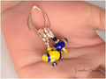 Lampwork Glass Earrings: Funky Mismatched Sterling Silver Jewelry, Navy Blue and Yellow