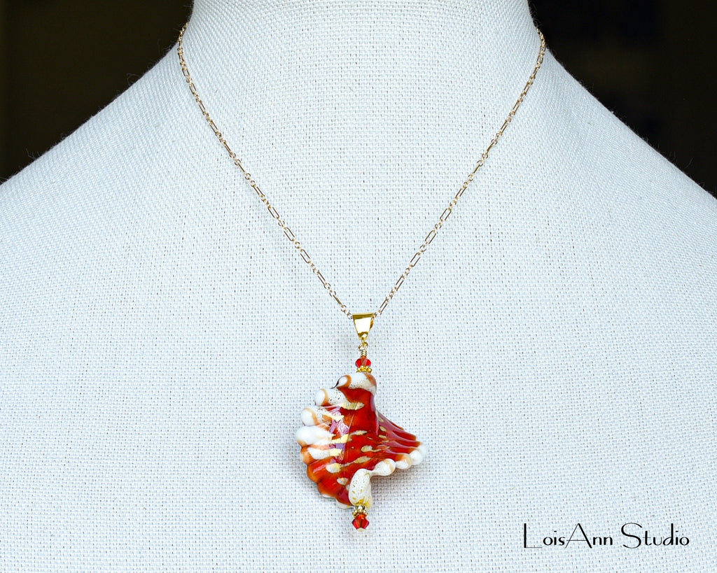 Murano Glass Lampwork Pendant Necklace: 24kt Gold Foil, 14kt Gold Filled