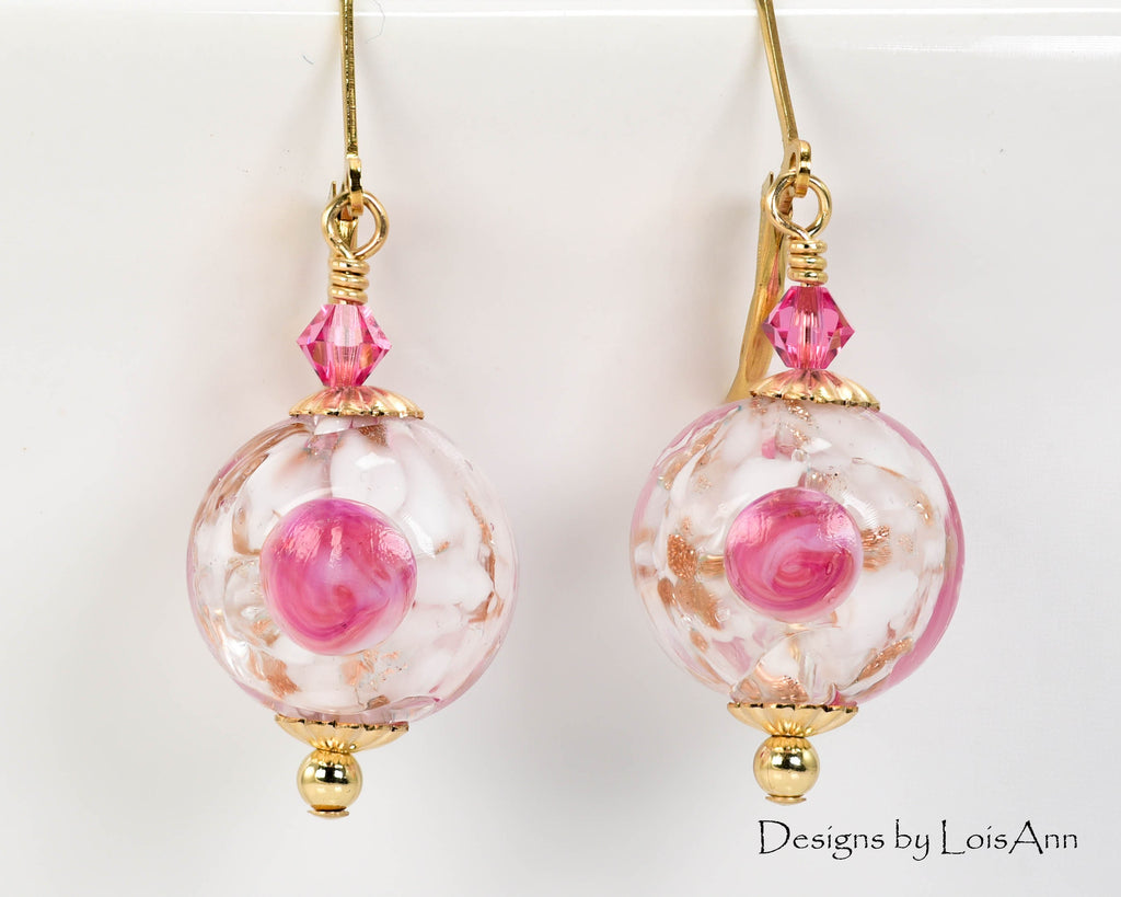 Murano Glass Flower Earrings: 14kt Gold Filled, Venetian Lampwork