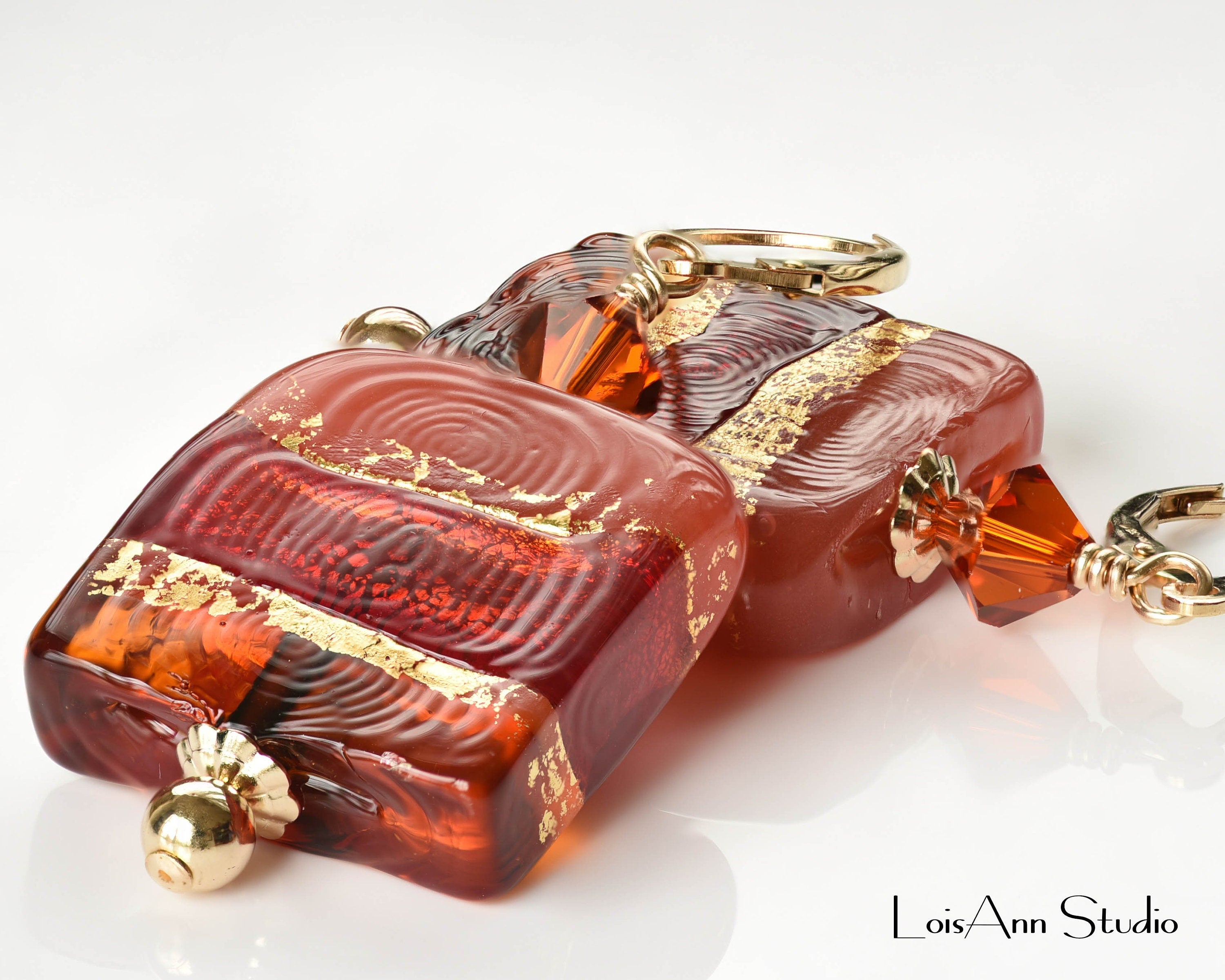 Dark Amber Tricolor Square Murano Beaded Earrings, 14kt Gold Filled