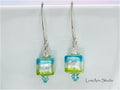 Lampwork Murano Glass Earrings: Aqua Lime Green Sterling Silver