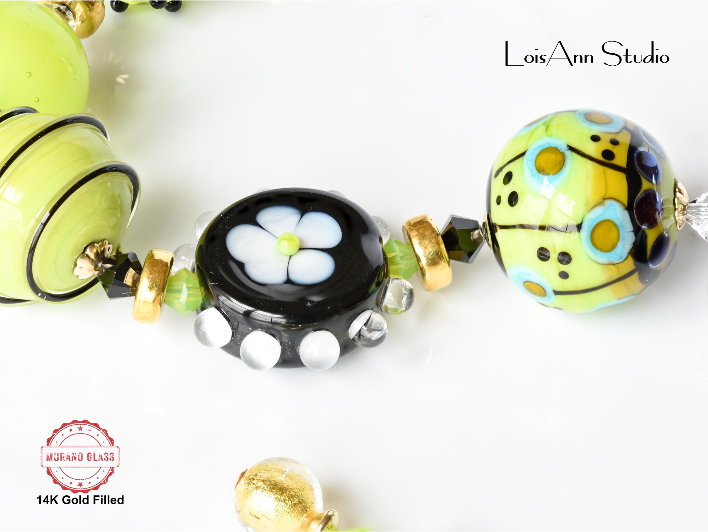 Lime Green Lampwork Glass Bracelet: 14kt Gold Filled, Artisan OOAK Jewelry