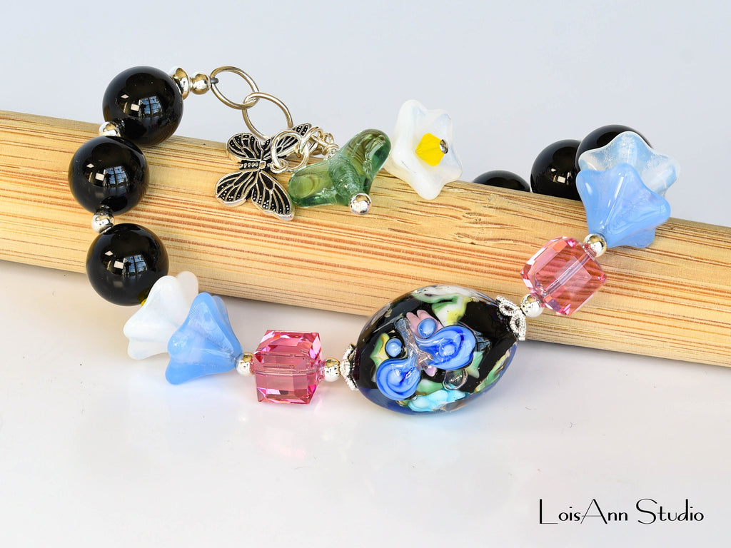 Butterfly Lampwork Bracelet:  Sterling Silver, Adjustable