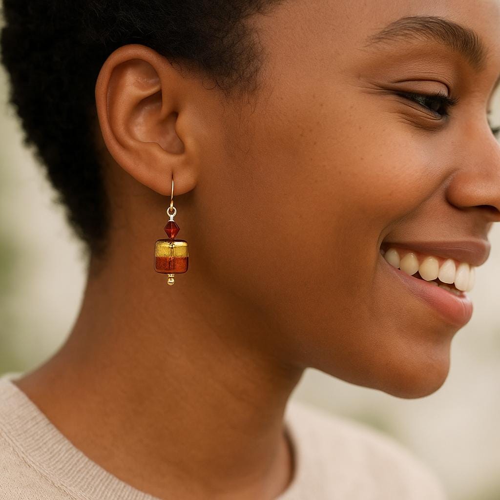 Topaz Murano Glass Earrings: 24kt Gold Foil, 14kt GF Ear Wires