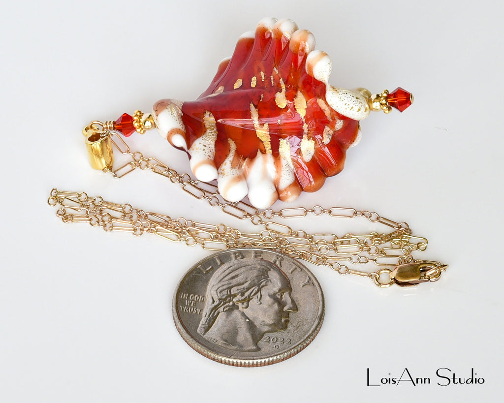 Murano Glass Lampwork Pendant Necklace: 24kt Gold Foil, 14kt Gold Filled