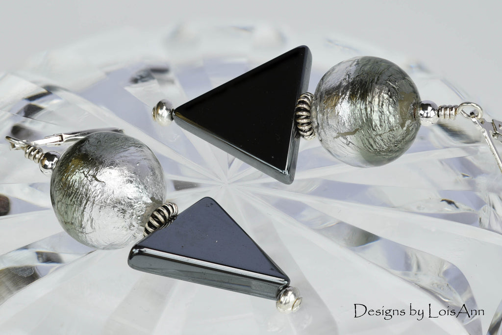 Murano Glass & Hematite Sterling Silver Earrings