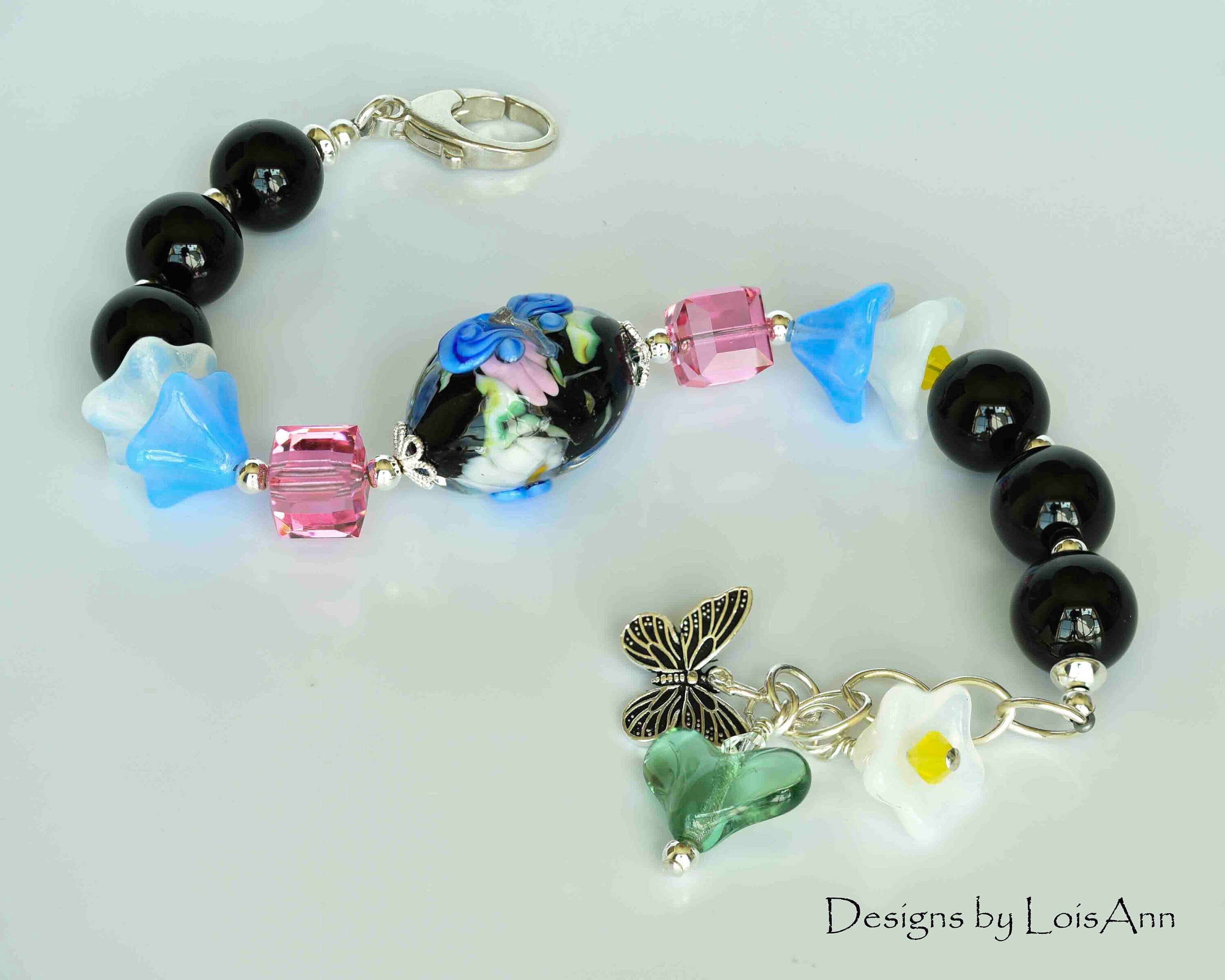 Butterfly Lampwork Bracelet:  Sterling Silver, Adjustable