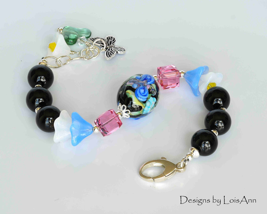 Butterfly Lampwork Bracelet:  Sterling Silver, Adjustable