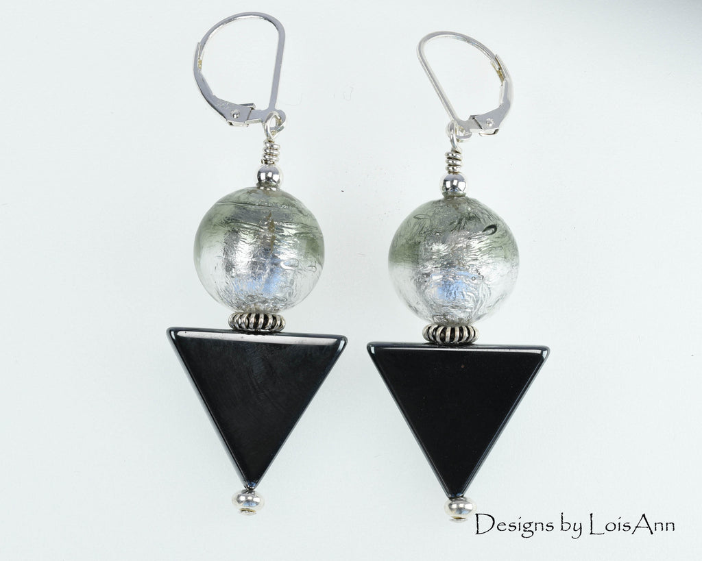 Murano Glass & Hematite Sterling Silver Earrings