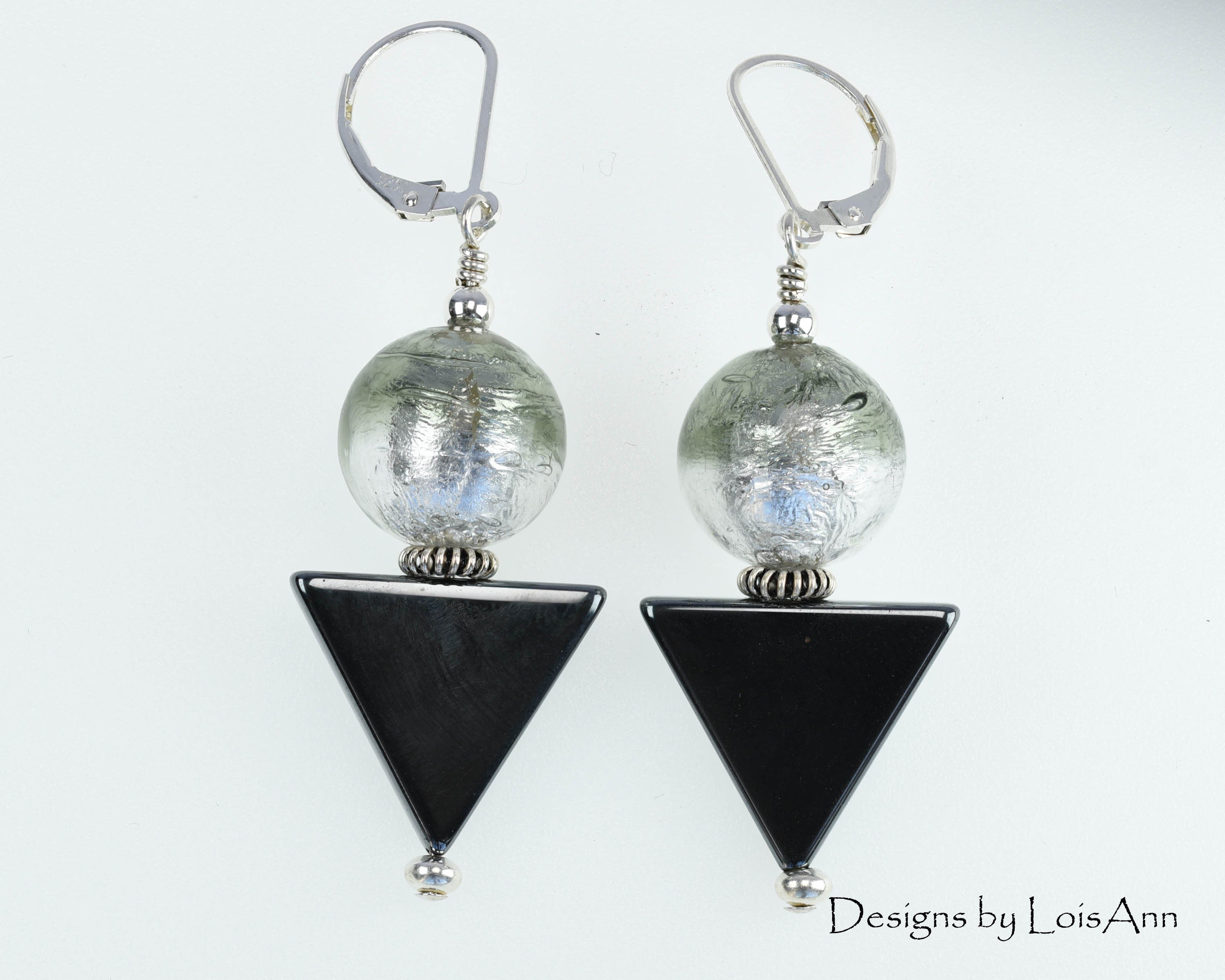 Murano Glass & Hematite Sterling Silver Earrings