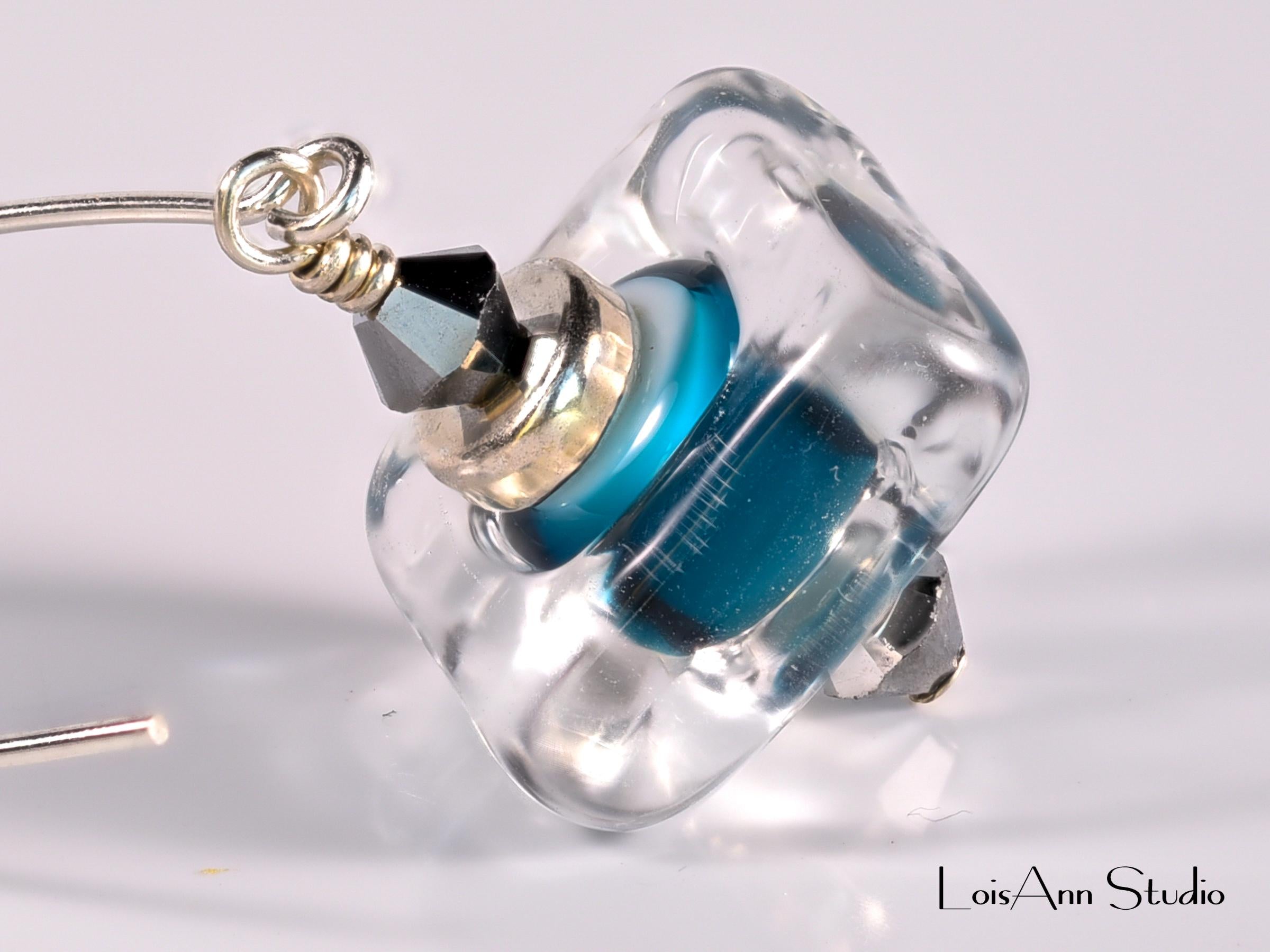 Lampwork Glass Earrings: Teal Artisan Beads, Handmade, Sterling Silver