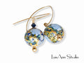 Murano Glass Millefiori Earrings:  Blue and Gold Foil, Art Glass Beaded Earrings, 14K Gold Filled Ear Wires