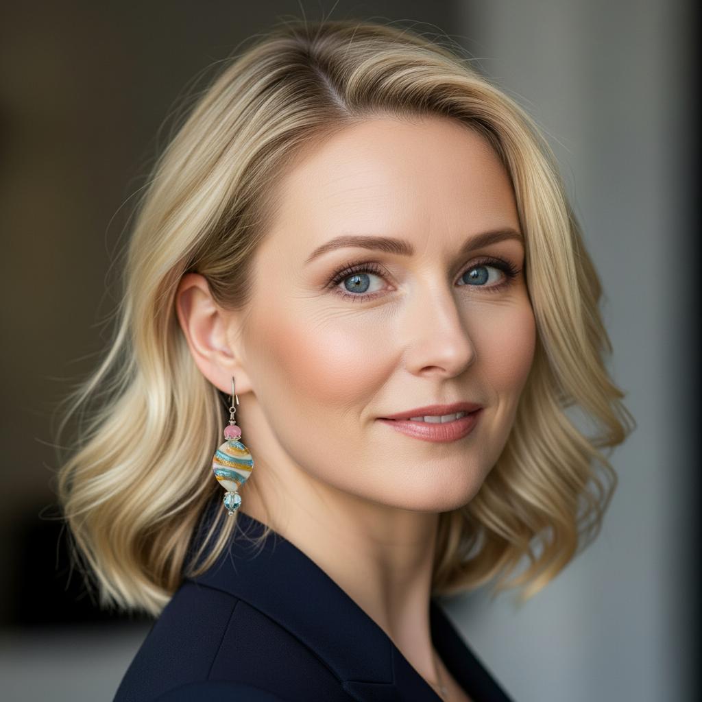 Murano Glass Earrings: Pink & Caribbean Blue, Sterling Silver, Artisan Lampwork