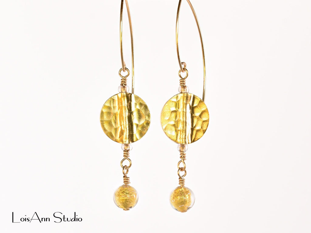Hammered Gold Vermeil Earrings: Artisan Earrings, 14K Gold Filled, Dangle Earrings, Gift for Her