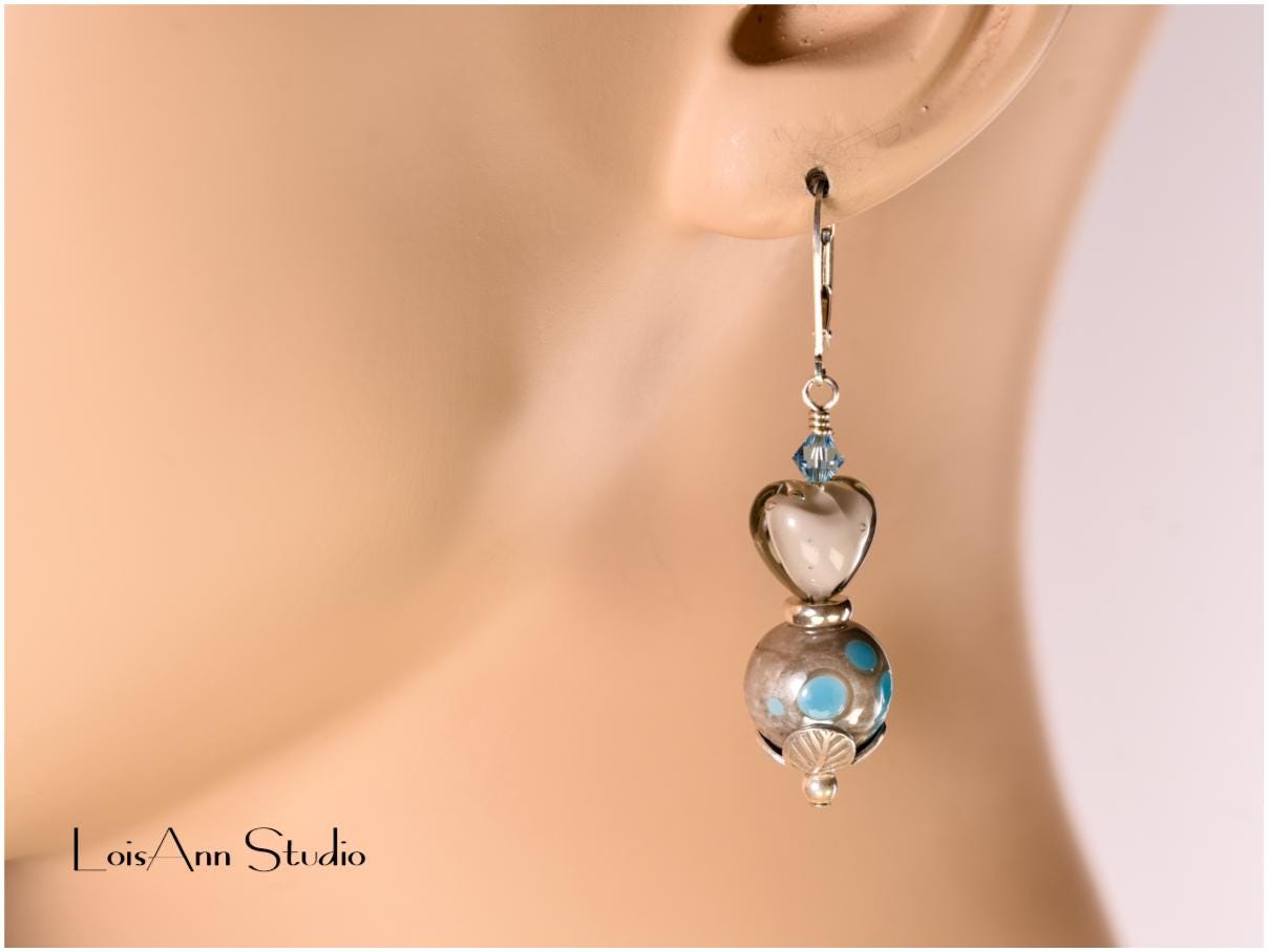 Lampwork Murano Glass Earrings: Turquoise Sterling Silver Artisan Jewelry