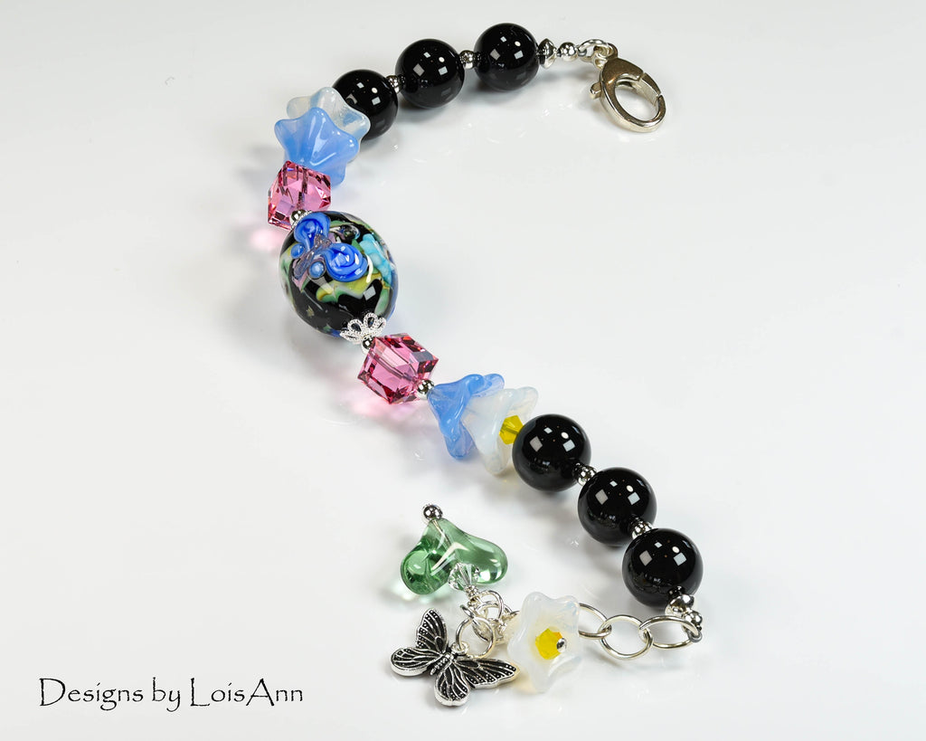 Butterfly Lampwork Bracelet:  Sterling Silver, Adjustable