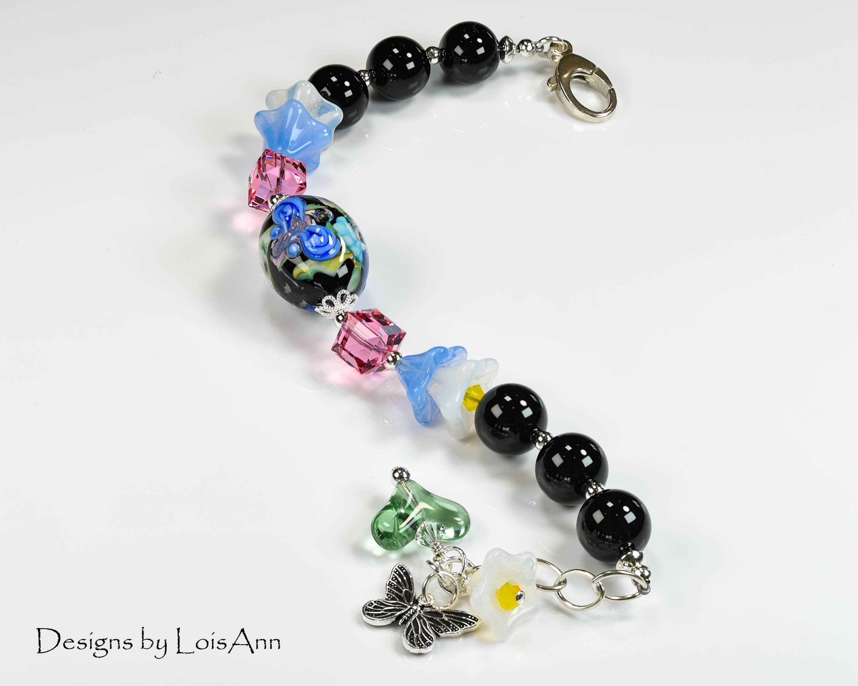 Butterfly Lampwork Bracelet:  Sterling Silver, Adjustable
