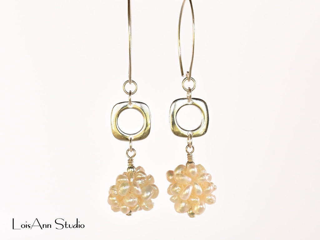 Pearl Cluster Sterling Earrings: White Freshwater Pearl Earrings, Dangling Pearl Drop Earrings, Gift for Her